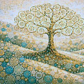 Baum des Lebens mit blaugrünen Kreisen von Claudia Gründler