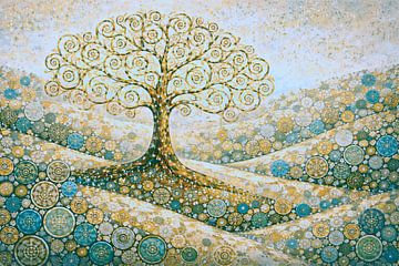 Baum des Lebens mit blaugrünen Kreisen von Claudia Gründler