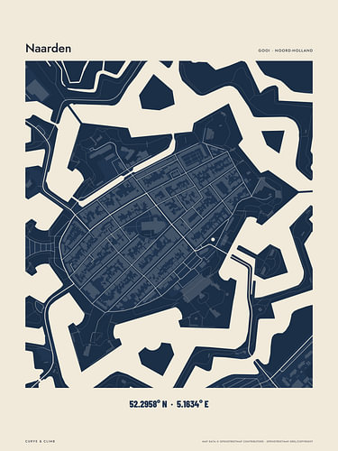 Kaart van Naarden in marineblauw