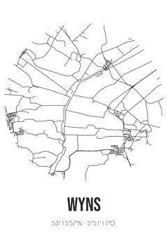 Wyns (Fryslan) | Karte | Schwarz und Weiß von Rezona