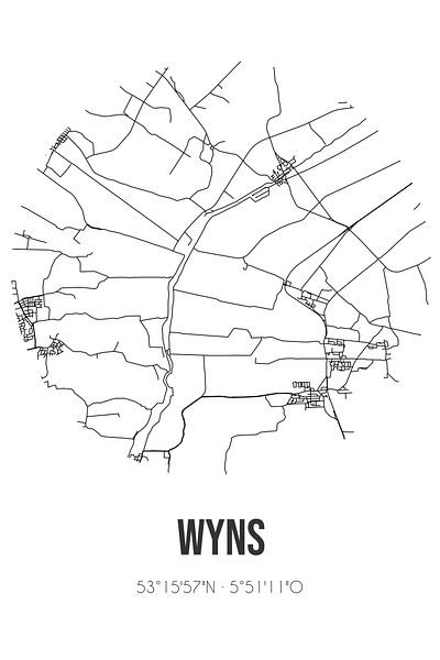 Wyns (Fryslan) | Landkaart | Zwart-wit van Stad & Wand