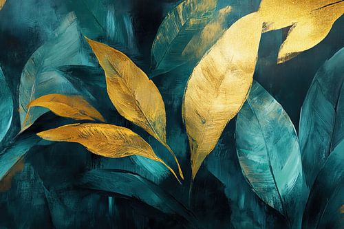Bladcontrast | Smaragd en Goud Bladkunst