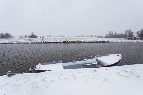 Boat with snow, Dutch winter landscape