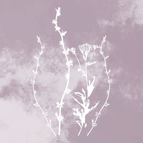 Nuvole di Prato. Abstrait Botanique Minimaliste en Argent Mauve rose rétro par Dina Dankers