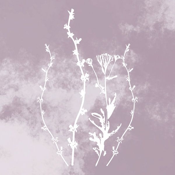 Nuvole di Prato. Abstract Botanical Minimalist in Silver Mauve retro pink by Dina Dankers