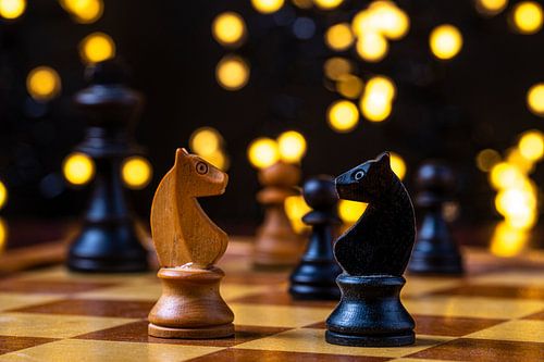 Chess, black and white knight