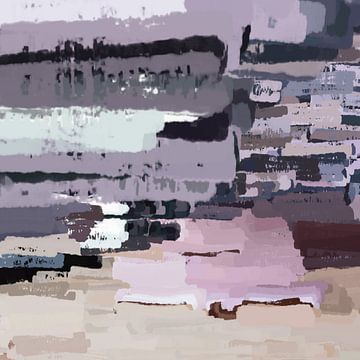 Abstract landschap. Moderne abstracte kunst in pastel lila, beige, taupe, blauw. van Dina Dankers