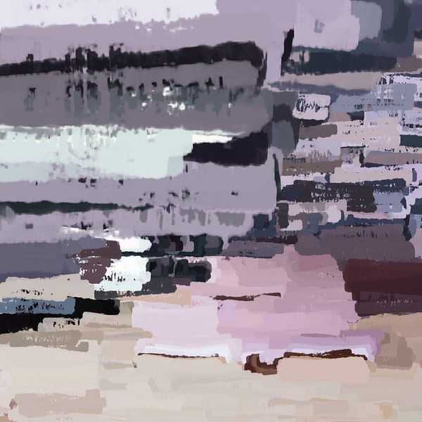 Abstrakte Landschaft. Moderne abstrakte Kunst in pastelligem Lila, Beige, Taupe, Blau. von Dina Dankers