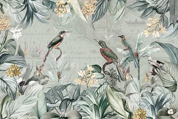Exotischer Tropischer Vintage Regenwald Und Vogel Jungle von Floral Abstractions