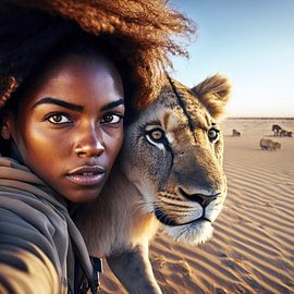 Woman with lion by Frank Heinz