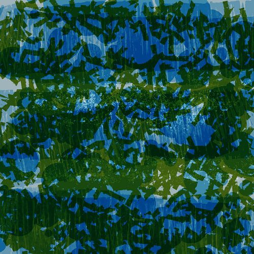 Modern abstract minimalistisch landschap in blauw en groen
