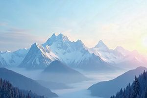 Schneebedeckte Gipfel im Licht der Morgensonne