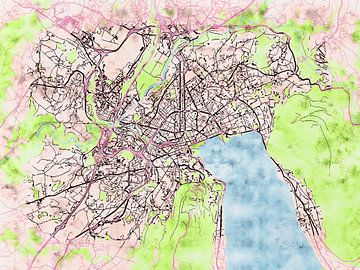 Karte von Annecy im stil 'Soothing Spring' von Maporia