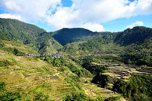 Panoramisch uitzicht op Maligcong en de rijstvelden