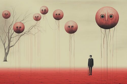 Digitally created Abstract minimalist and surreal bizarre landscape and inhabitants