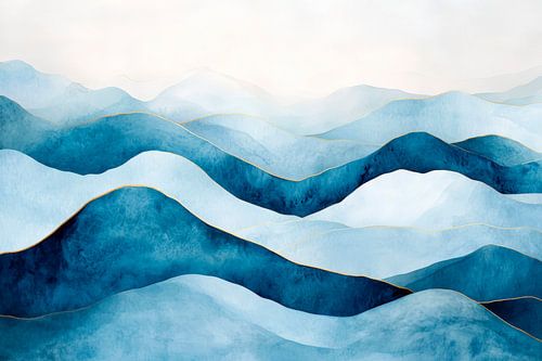 Zachte blauwe heuvels in aquarel