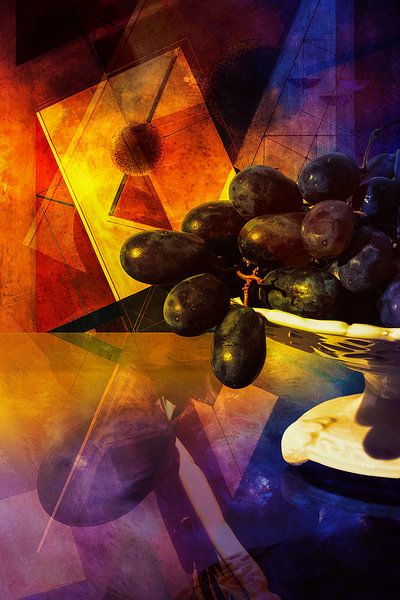 Nature morte avec raisins et carrés, gauche par Helga Blanke