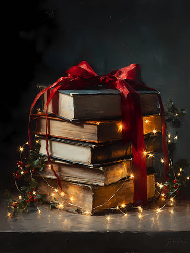 Christmas books and lights
