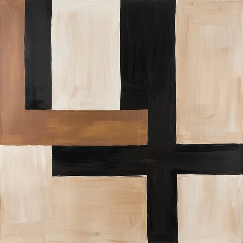 Abstrakte Formen und Linien in Erdtönen und Schwarz