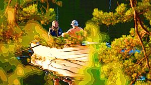 Jeune couple dans un bateau à rames