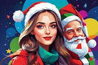 potrait painting a old man and women with santa claus costum
