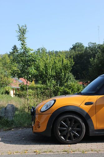 Orangener Mini am Straßenrand