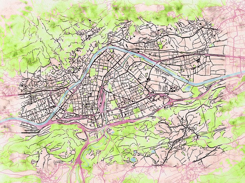 Map of Innsbruck with the style 'Soothing Spring' by Maporia