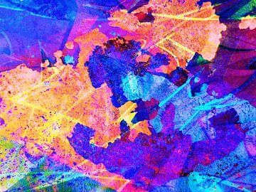 Modern, Abstract Digitaal Kunstwerk in Oranje, Blauw, Roze, Paars van Art By Dominic