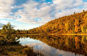 Autumn colors at mountain lake in Norway