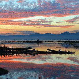 sunset Inle lake Myanmar by luc Utens