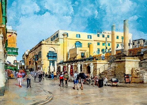 Malta Valetta stad aquarel schilderij #malta