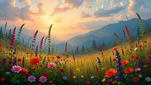 Wilde bloemen in het zonlicht