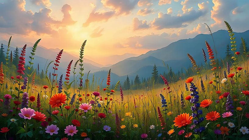 Wilde bloemen in het zonlicht van Jean Pierre