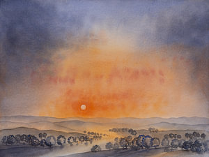 A glowing sky at sunrise