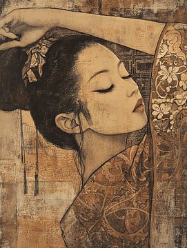 Beschutting van Zonlicht: Portret van een Aziatische Vrouw in Tamayo-Stijl van Dream Designs art work