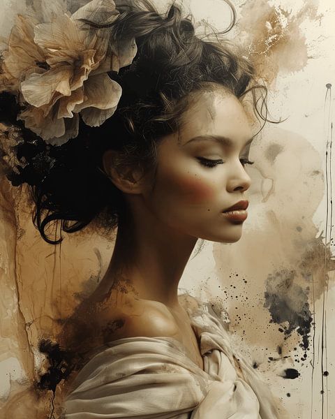 Modern and abstract portrait in earth tones by Carla Van Iersel