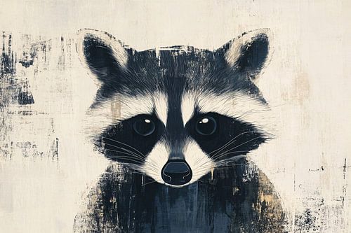 Minimalistisch schilderij van wasbeer