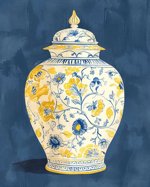 Klassieke Blauw Gele Vaas van ByNoukk
