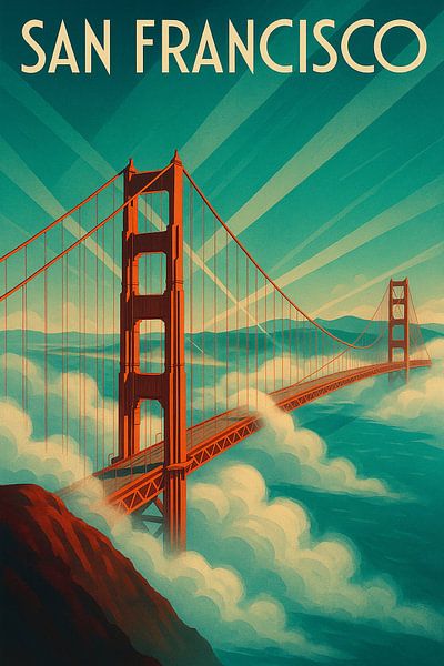 San Francisco Golden Gate - Art-Déco-Brücke in den Wolken von Travel Shop