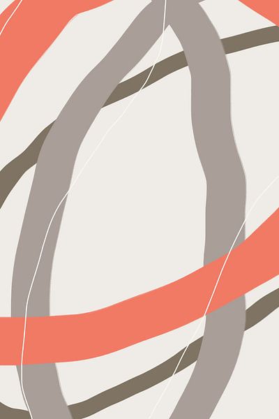 Modern abstract minimalist shapes in coral red, brown, taupe gray VI by Dina Dankers