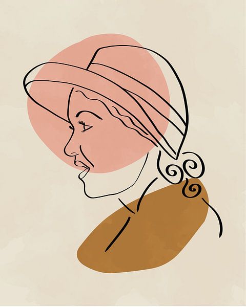 Woman with hat minimalist line art with two organic forms by Tanja Udelhofen