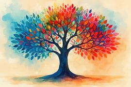 Fröhlicher Baum mit mehrfarbigen Blättern von Art & Soul Creations