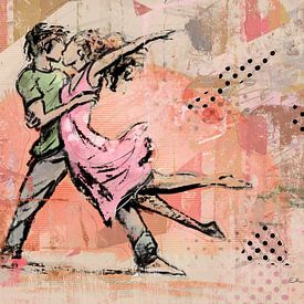 Couple dansant - œuvre d'art numérique colorée dans le style street art sur Emiel de Lange