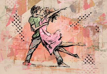 Couple dansant - œuvre d'art numérique colorée dans le style street art sur Emiel de Lange