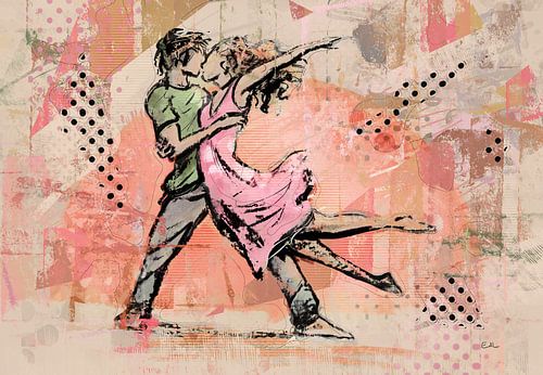 Dansend stel - kleurig digital artwork in street art stijl