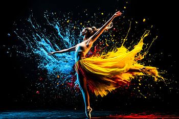 Elegant ballerina with splashes of colour