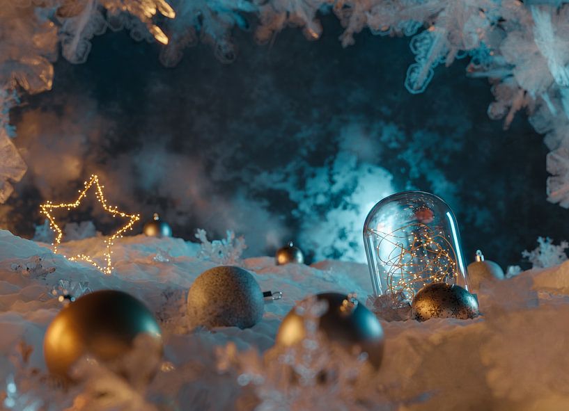 Christbaumkugeln auf Schnee liegend von Besa Art