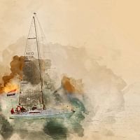 Sailing boat passing the coast of Vlissingen (Netherlands)