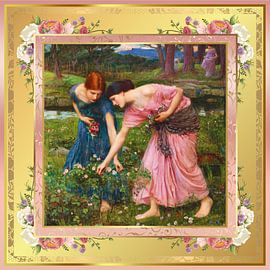 S.F. Pink and Gold Remastered Version of Gather Ye Rosebuds While Ye May by John William Waterhouse sur Silver Fox Art Decor