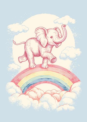 Fröhlicher Elefant auf Regenbogen